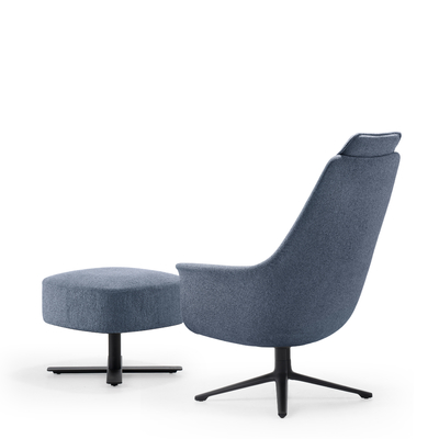 High Back Office Lounge Chair With Ottoman , Fabic Modern Swivel Recliner With Footrest