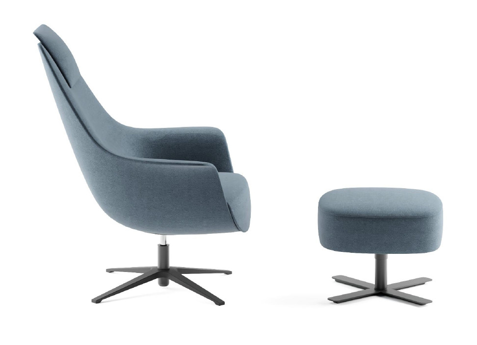 High Back Office Lounge Chair With Ottoman , Fabic Modern Swivel Recliner With Footrest